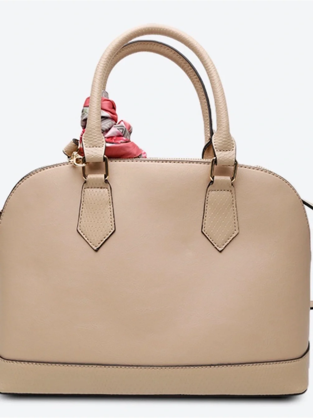 ALDO Beige Satchel with Coral Floral Scarf Accent